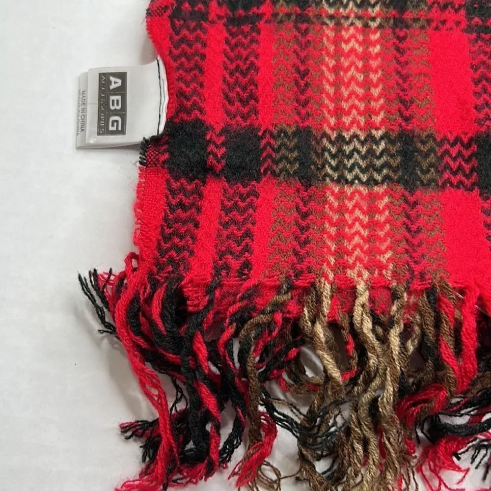 ABG red black and tan fringed men’s winter scarf EUC